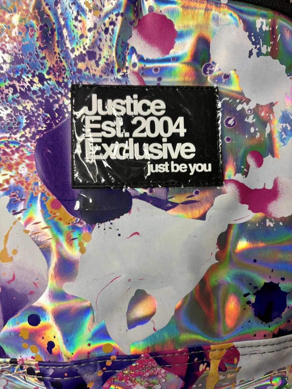 Justice Girls Holographic Paint Splatter Backpack NWT